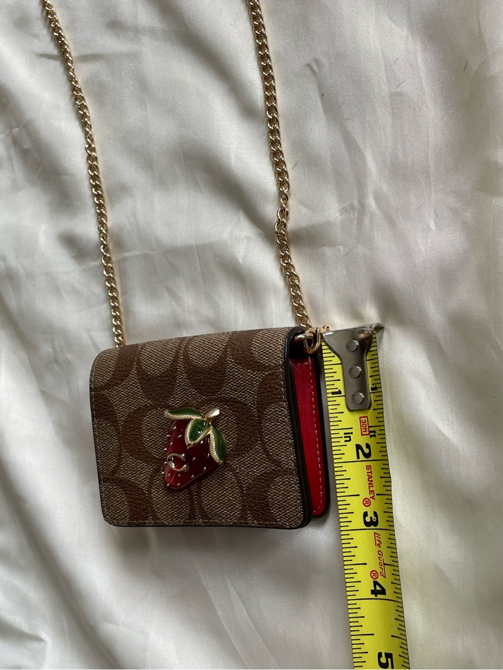 Coach Strawberry Mini Crossbody Wallet Bag Signature Red Strawberry EUC - Picture 15 of 16